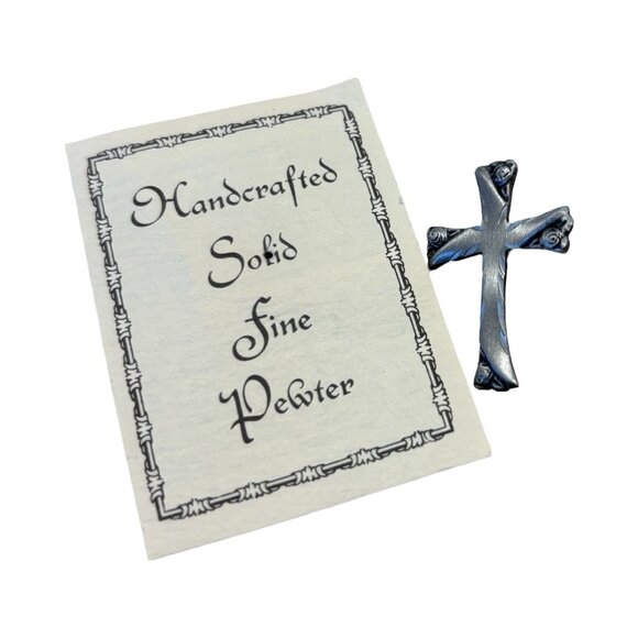 Handmade Fine Pewter Cross Pin Roses New England Vintage NWT Classic Elegant - Picture 7 of 8